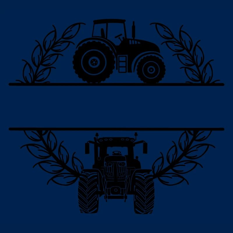 Tractor side and front view in wheat wreath