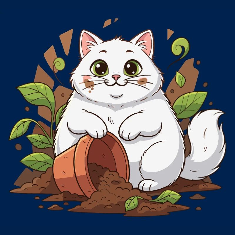 Aventure du chat de jardin dans un pot