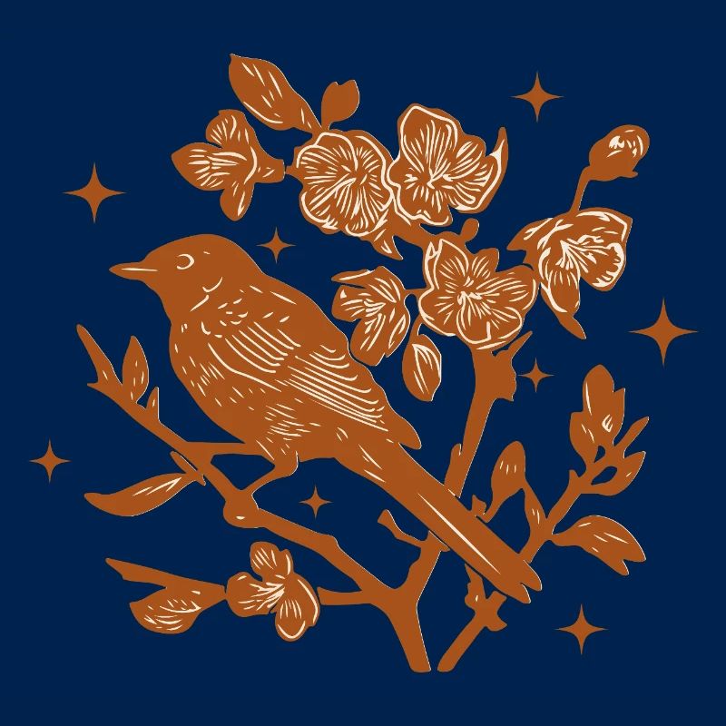 Silhouette Vogel und Herbstblumen