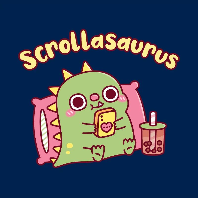 Cute Scrollasaurus Dinosaur Scrolling On Handphone