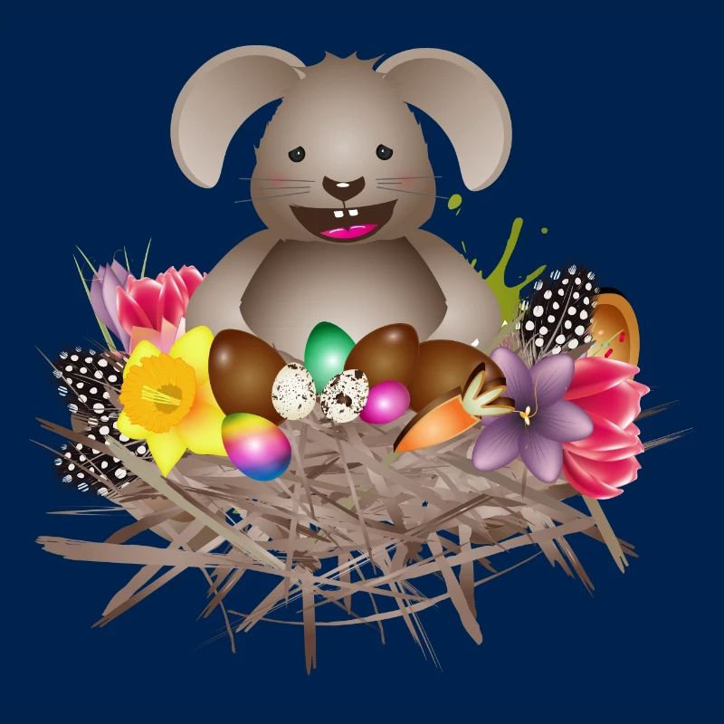 small Easter in the Easter nest full of Easter eggs