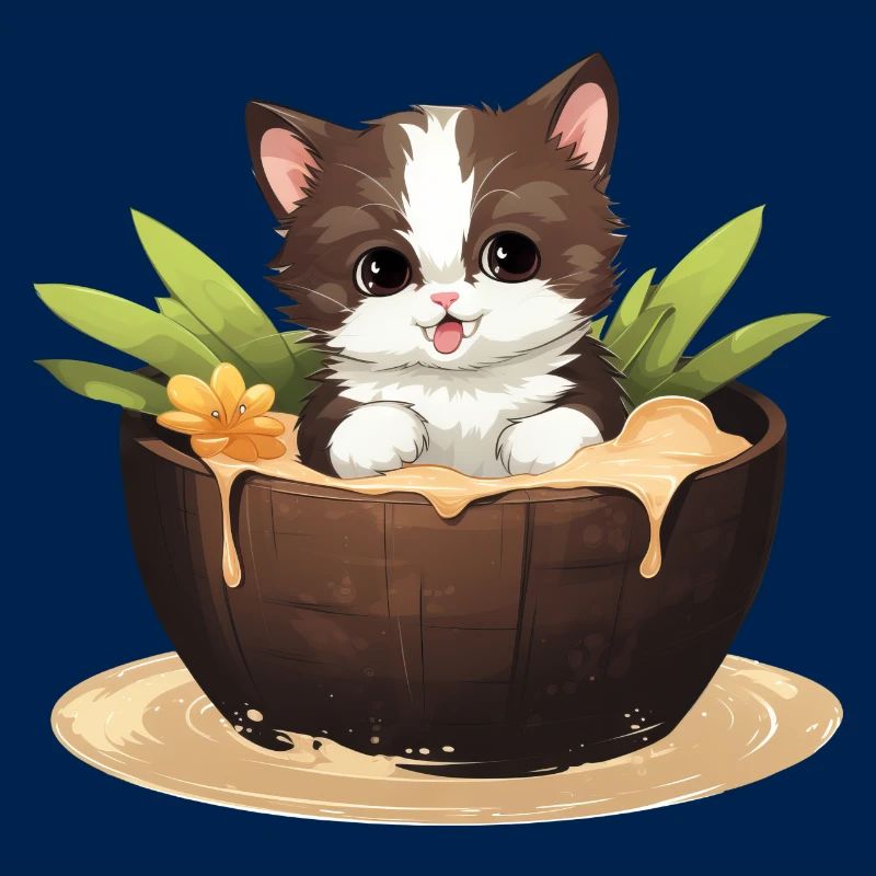 Chat avec noix de , design d’été mignon