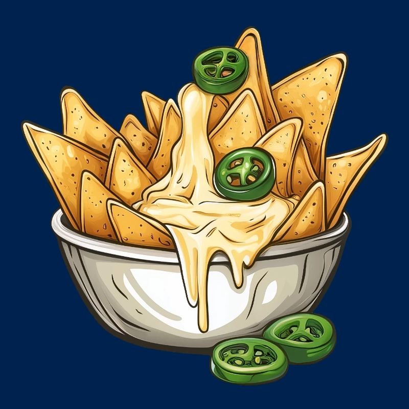 Nachos with cheese dip and jalapenos :)