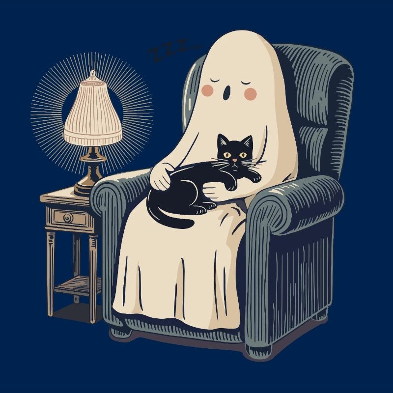 Fantôme du Chat du Vide endormi - Chat noir douillet et effrayant