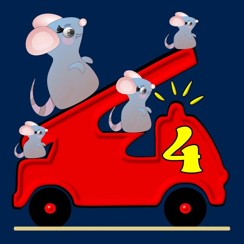 Four - 4th Birthday - Fire Engine - Toddler Mice