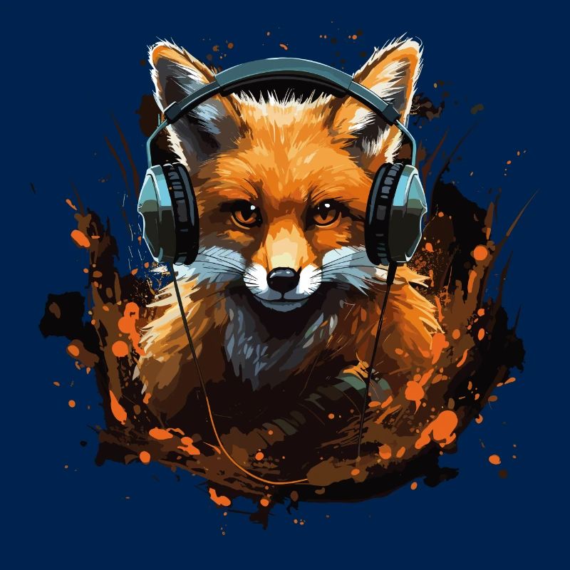Fuchs mit Kopfhörer Splatterkunst
