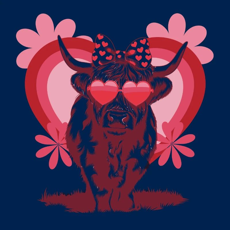 Vache des Highlands amoureuse - Conception mignonne de la Saint-Valentin