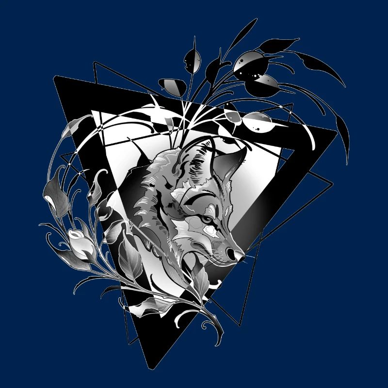 Renard avec feuillage Design noir abstrait