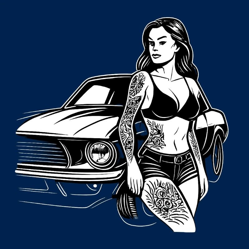 Tattoo-Pin-up und Oldtimer