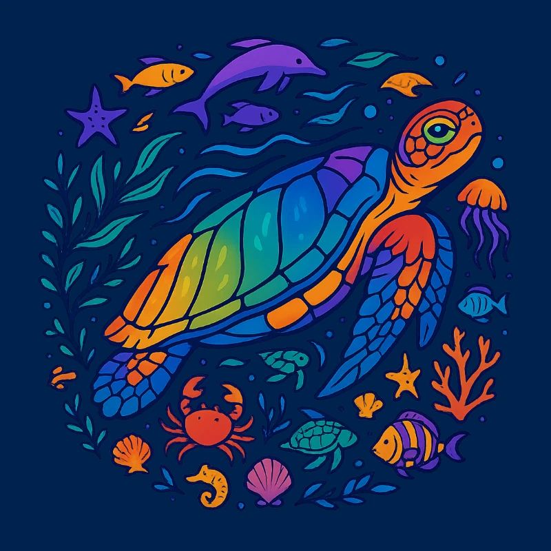 Colorful Sea Creatures – Turtle & Ocean