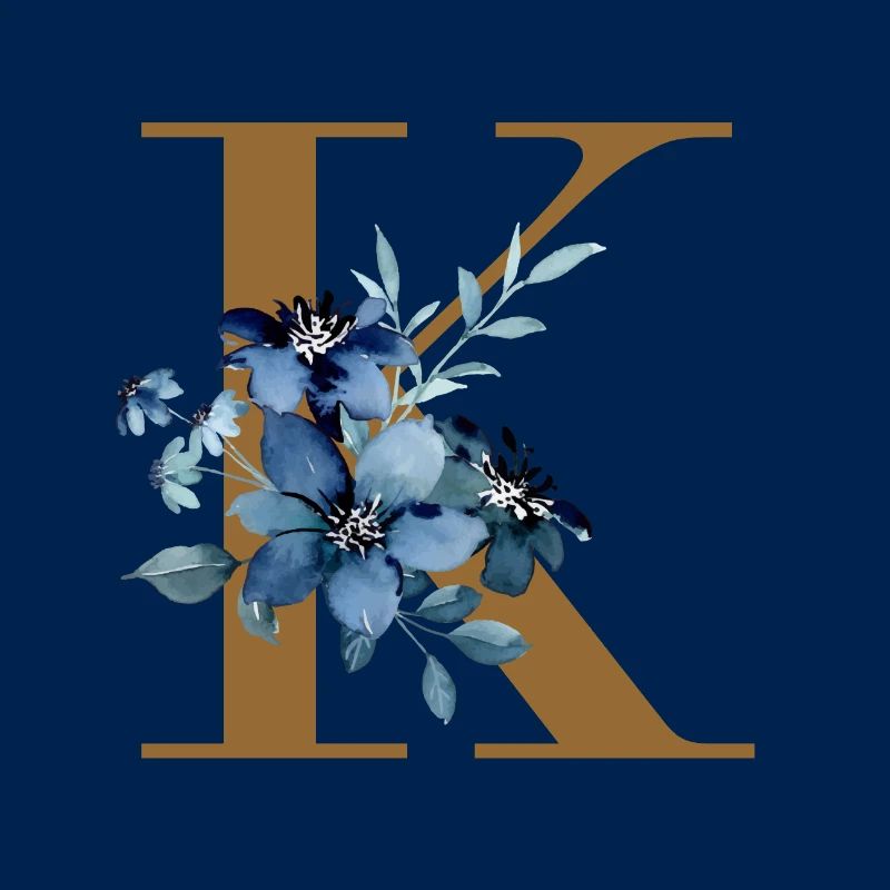 K Monogramme à fleurs bleues
