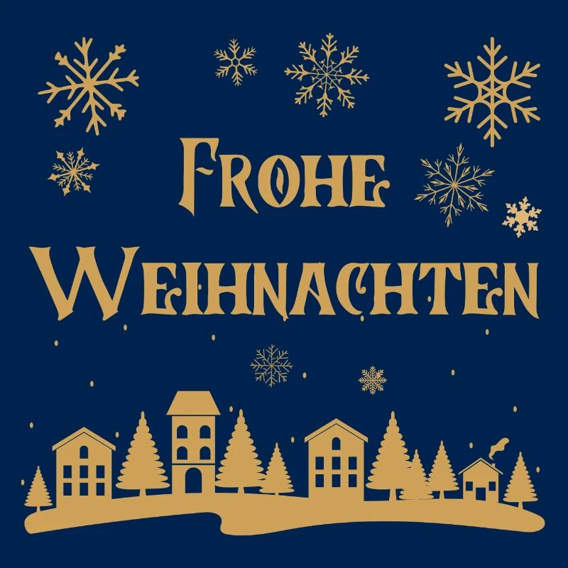 Texte Joyeux Noël rangée dorée de maisons hiver