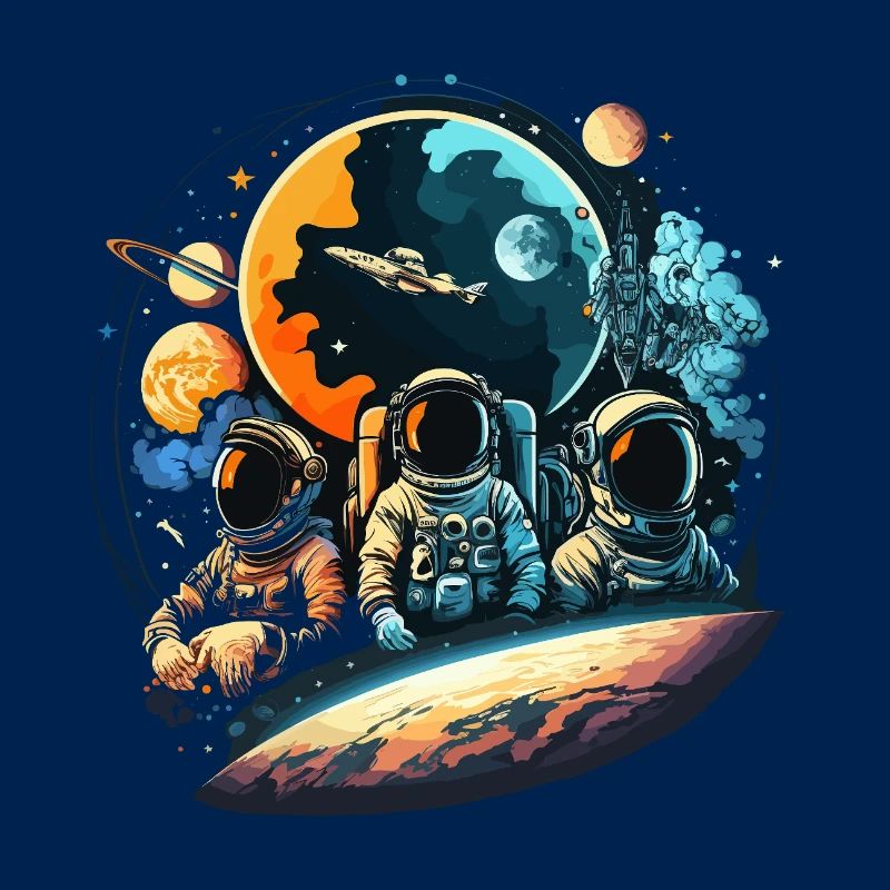 Astronauts in orbit planet view