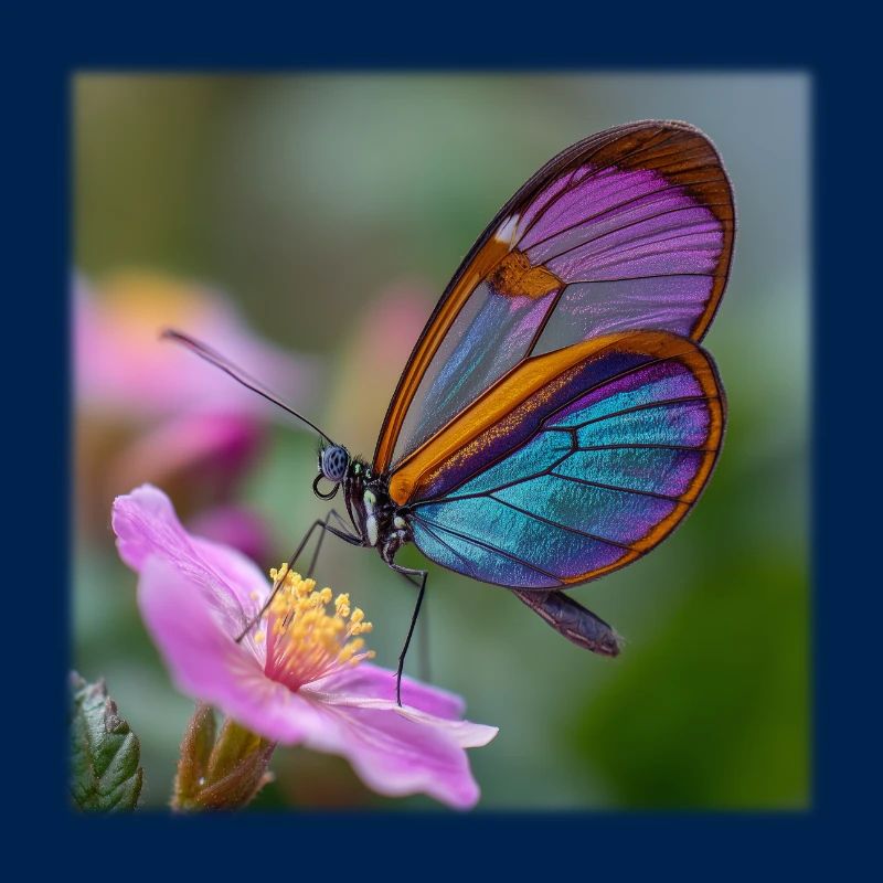 Papillon iridescent sur fleur délicate