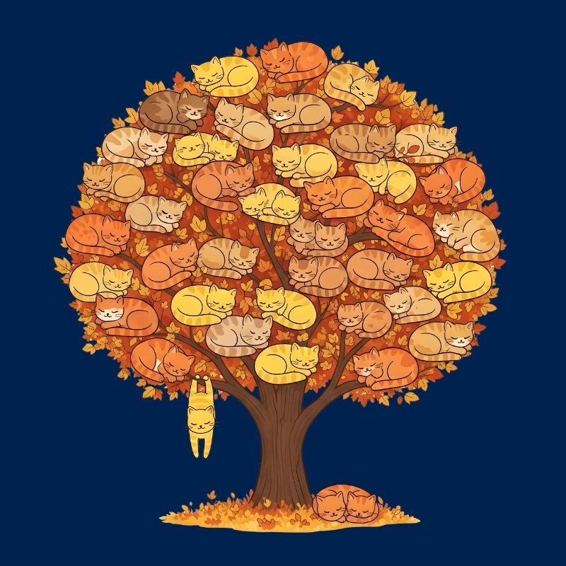 Cat Tree Autumn - Cute Sleeping Cats Design