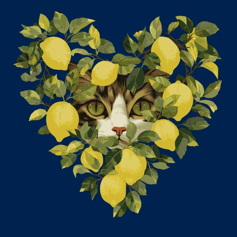 Chat se cache dans un cœur de citron