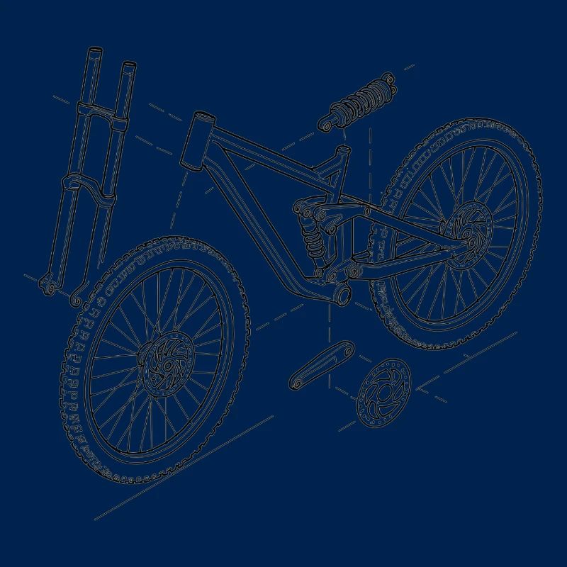 DH-Bike Exploded Drawing: MTB Technique Sketch