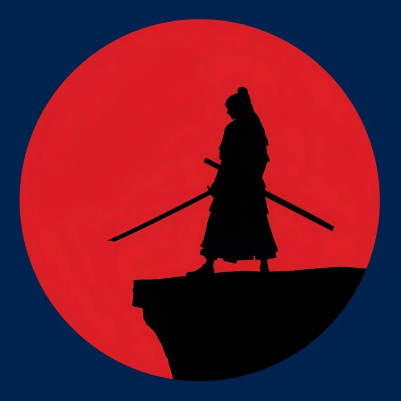 Silhouette de samouraï devant la lune rouge
