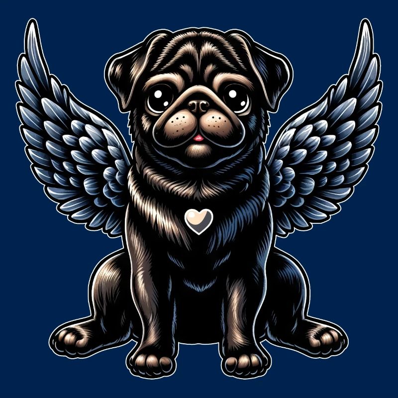 Cute Pug Angel Gothic Baroque Style