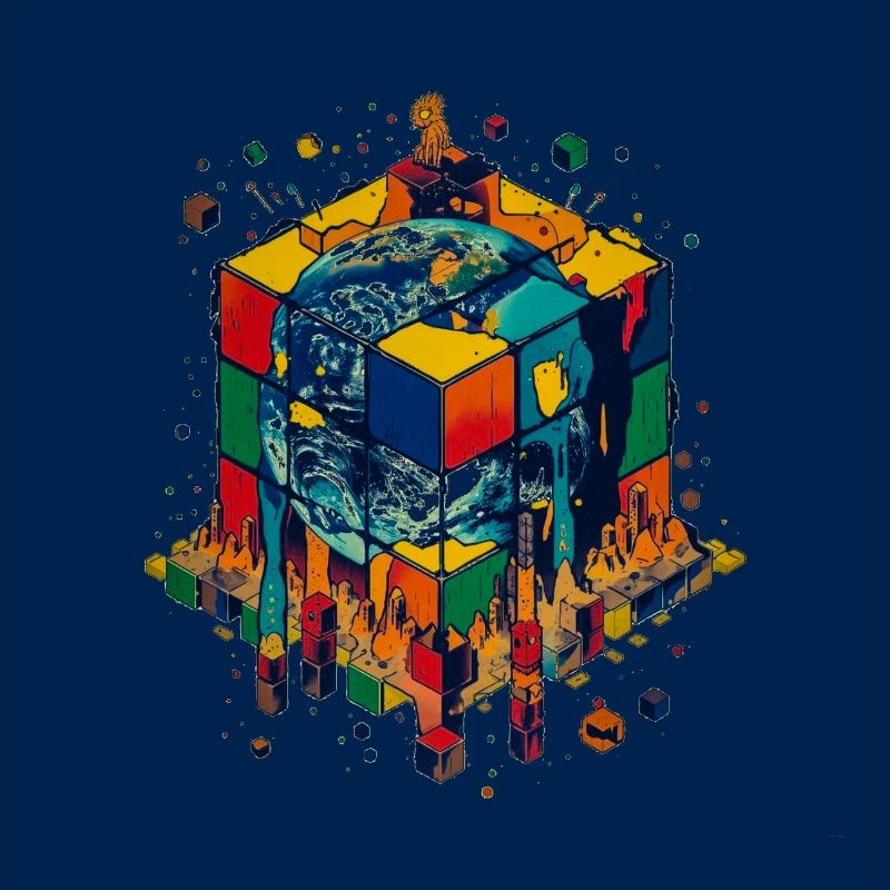 Earth in Color Block Cube