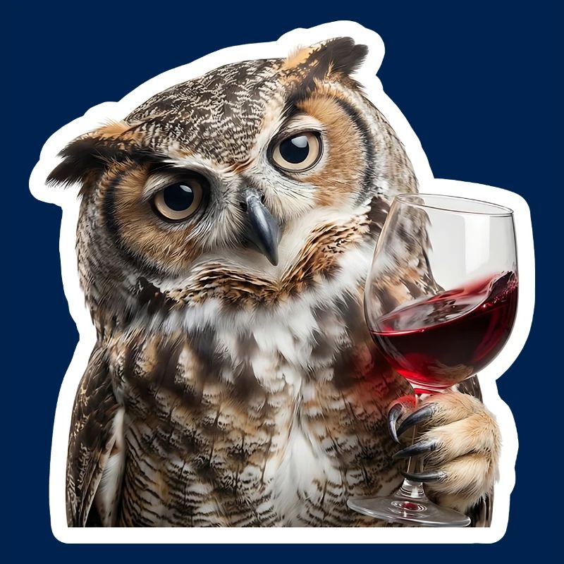 Weise Eule beim gemuetlichen Weinabend