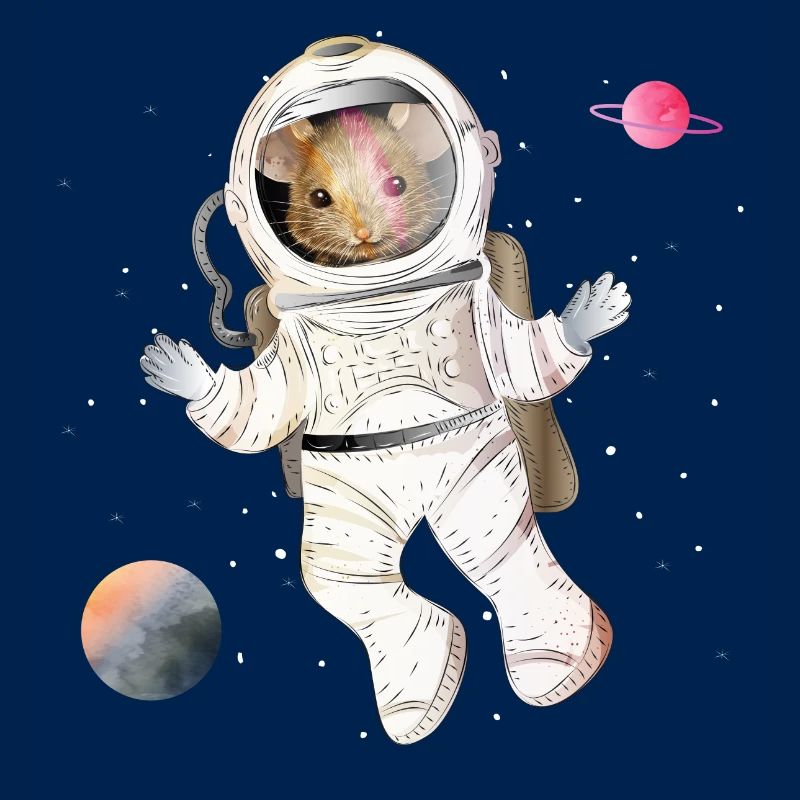 Astronauts mouse in space with planets