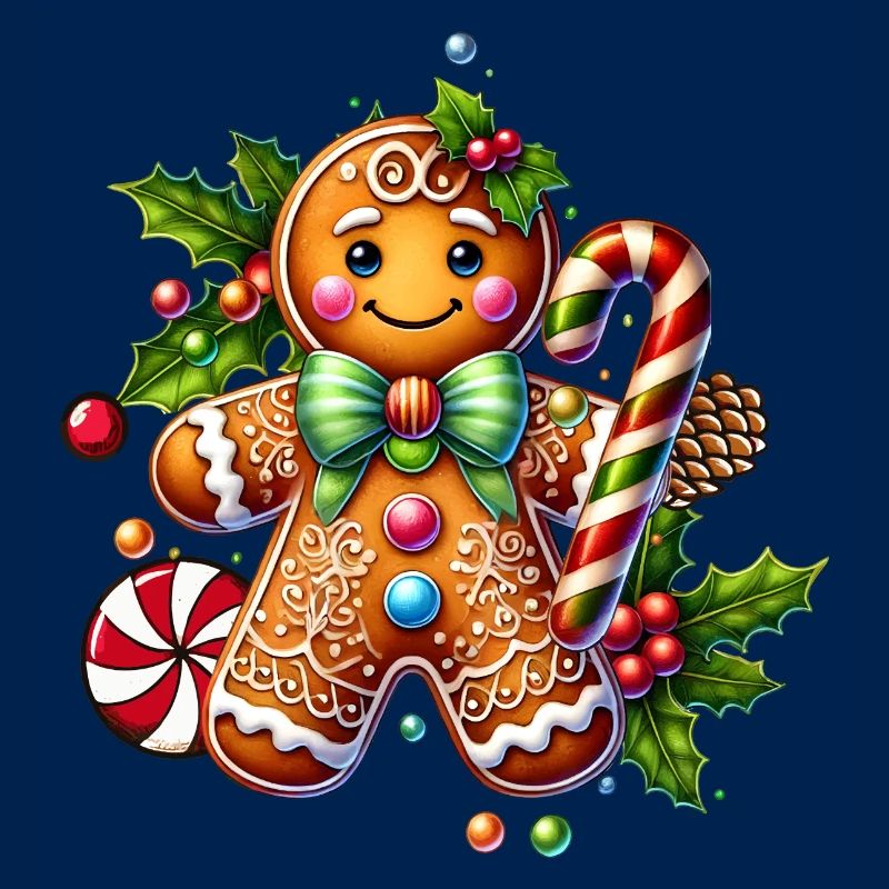 Cheerful gingerbread man with candy cane