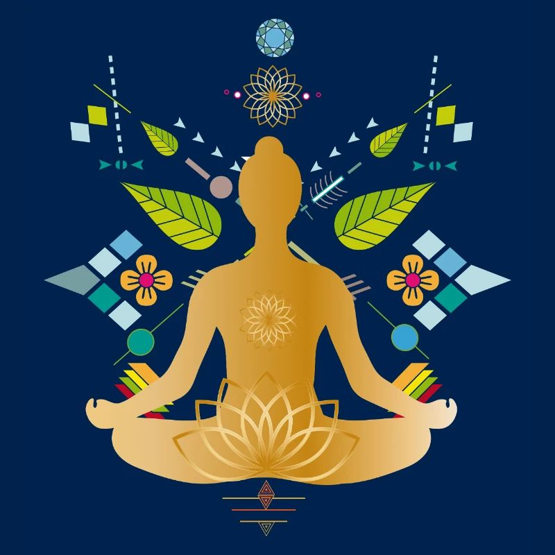 Silhouette de yoga dorée avec des éléments colorés