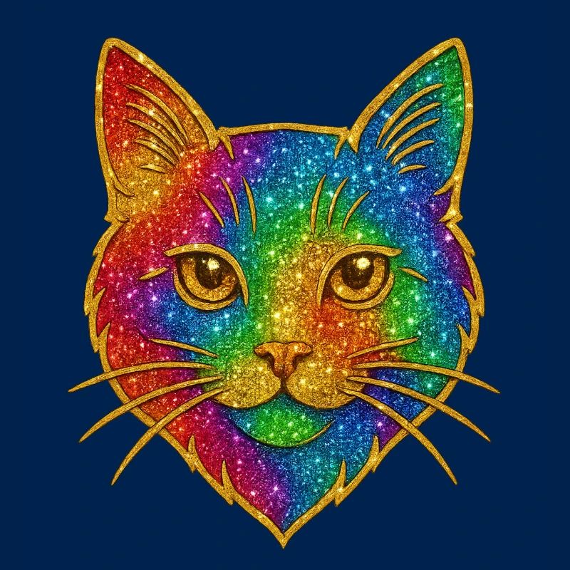 Rainbow Cat Gold Sparkle Outline