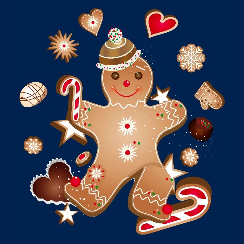 Fröhlicher Lebkuchenmann mit Weihnachtsplätzchen
