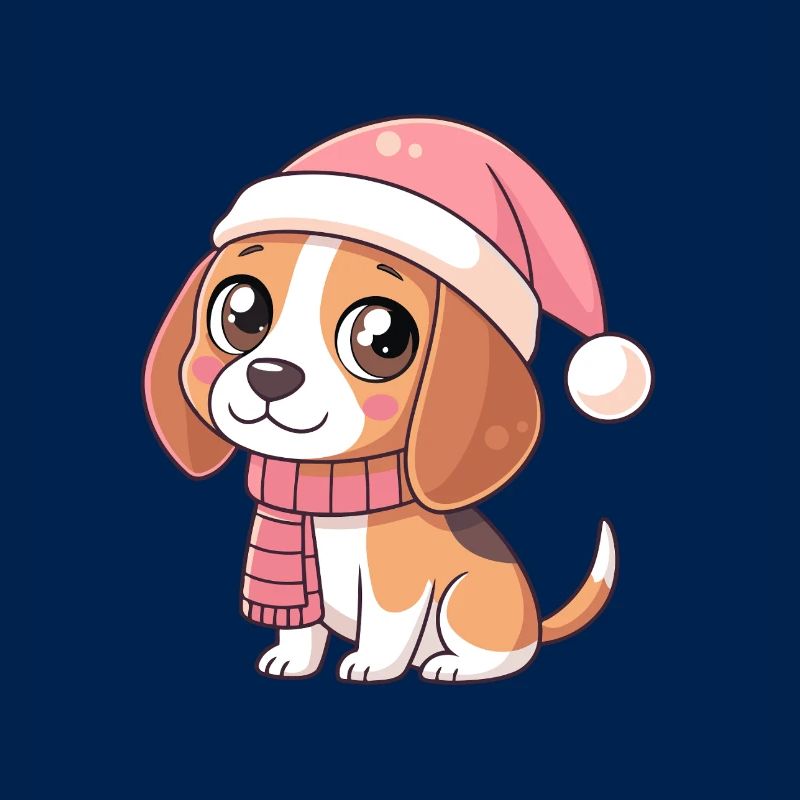 Pinker Weihnachtswelpe mit Hut und Schal