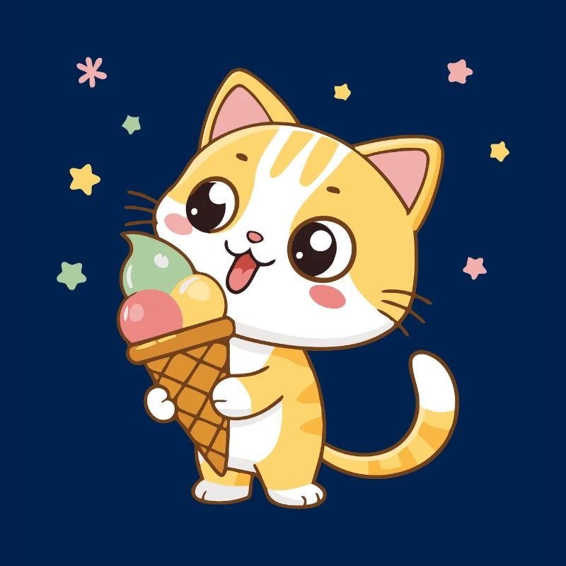 Girige Katze mit Regenbogeneis