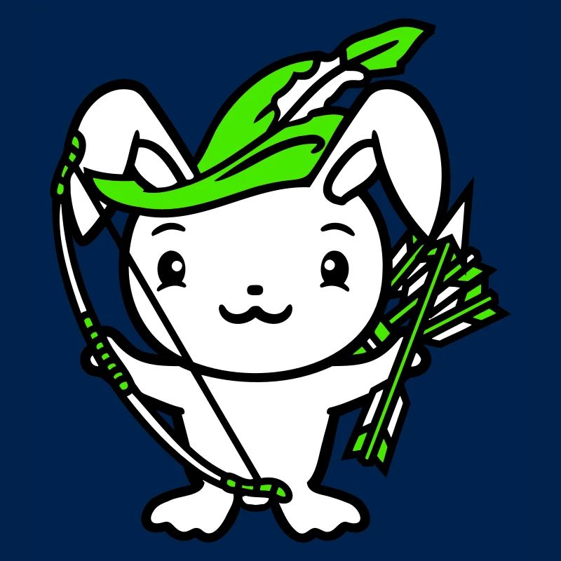 Lapin flèche arc plume chapeau archer médiéval
