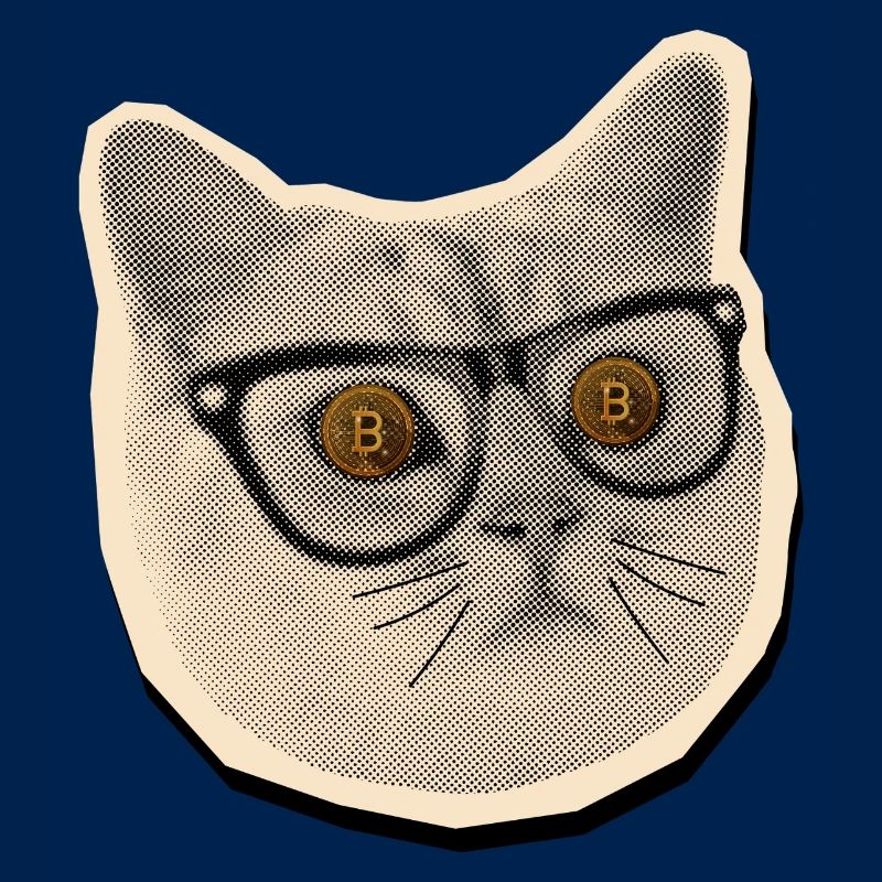 Chat comique avec des lunettes Bitcoin