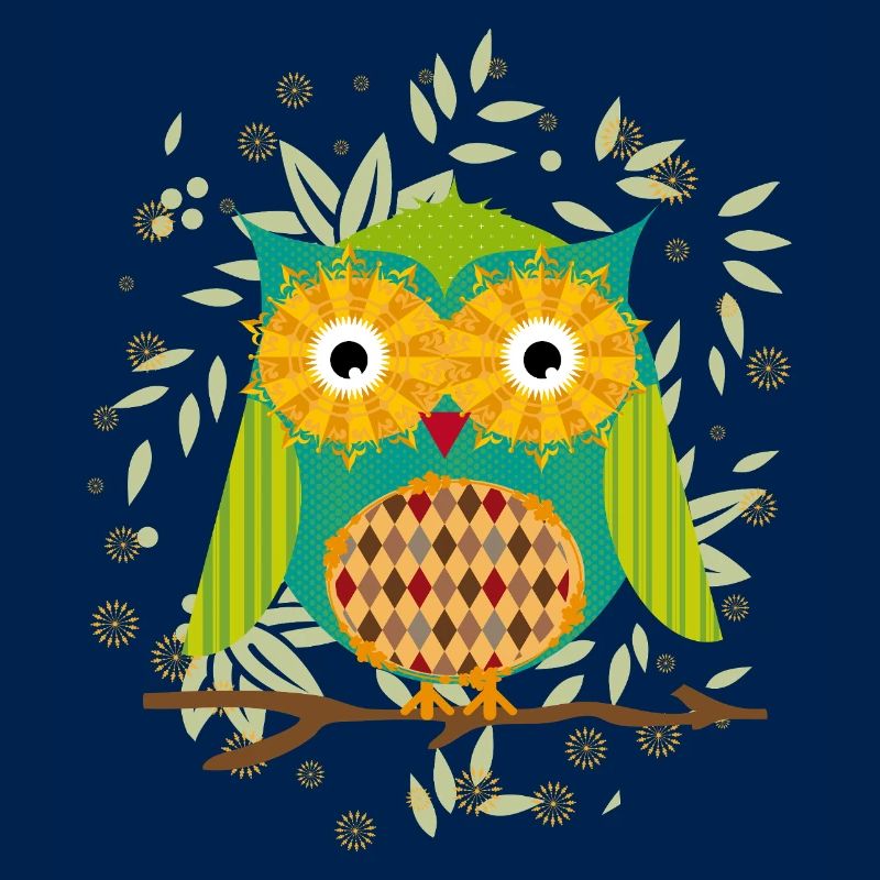 kunstvoll gestaltete Eule mit Patchwork-Muster