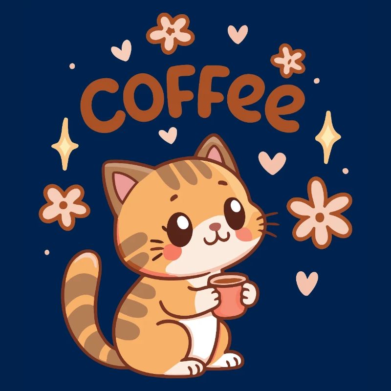 Chat café mignon et fleurs