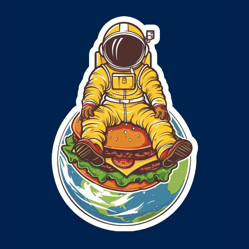 Astronaut hovering over the earth with a burger