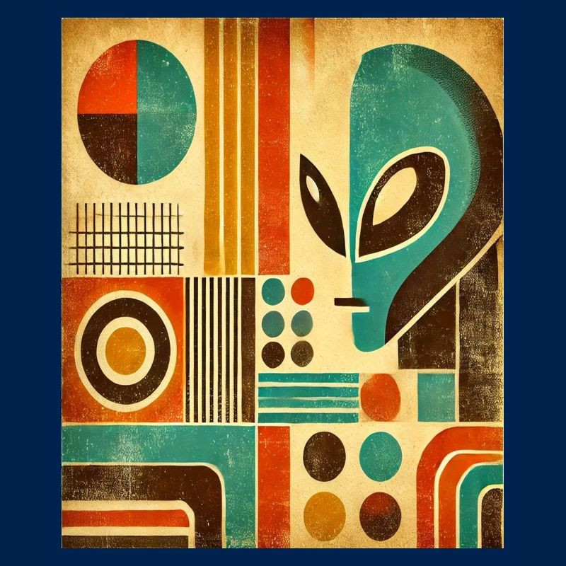 Retro abstraktes Bild mit Alien-Gesicht.