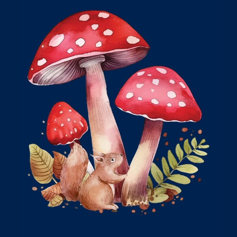 Écureuil mignon avec des champignons rouges mignon