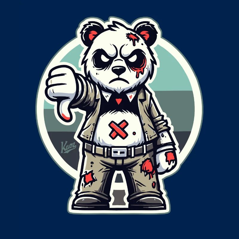 Panda zombie usé avec les pouces vers le bas