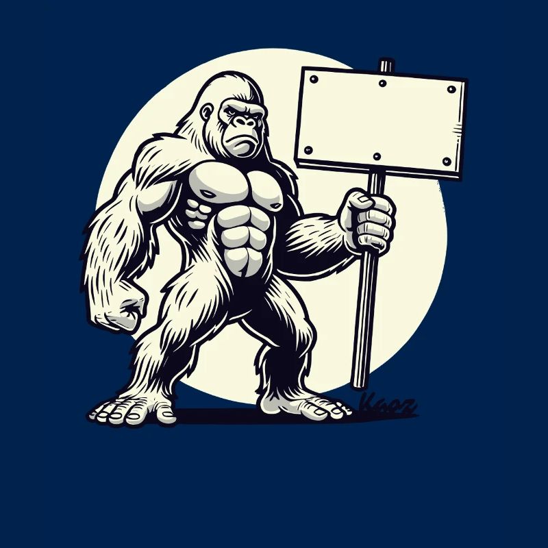 Strong gorilla with a blank shield: Your text here!