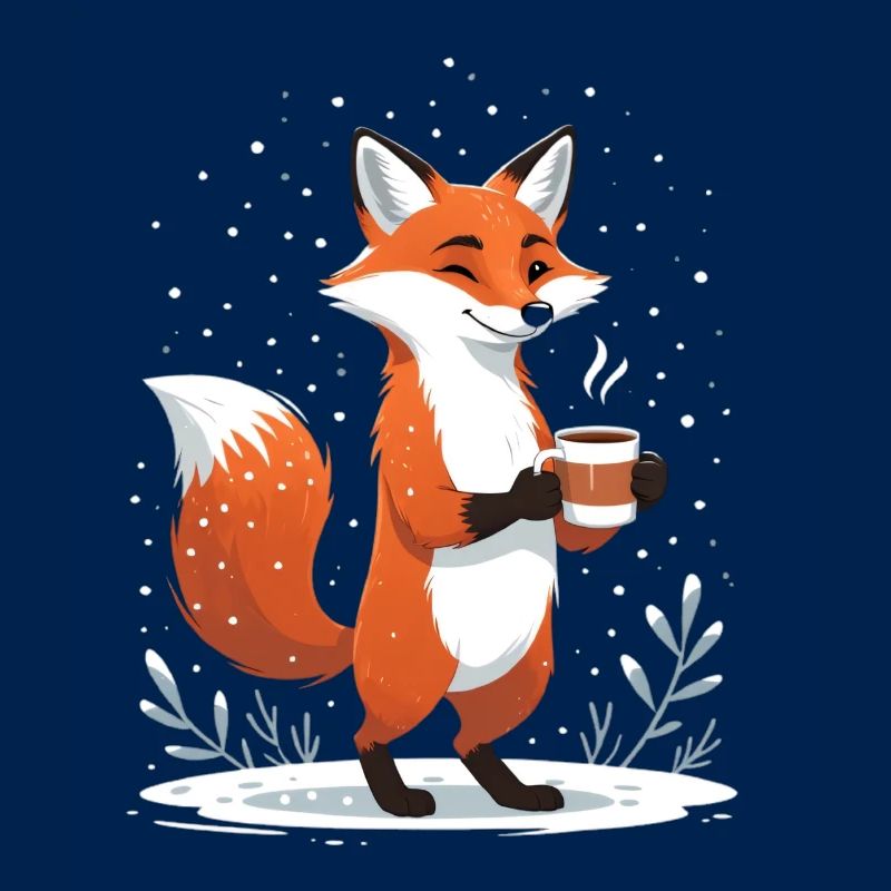 Fox with coffee in winter