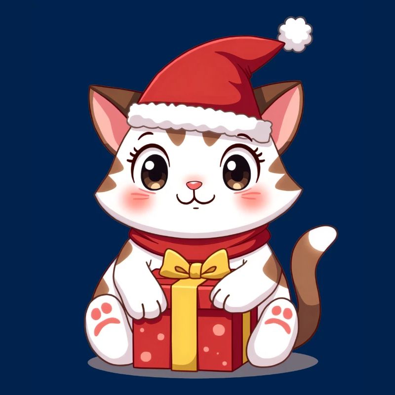Cute cat Christmas with present