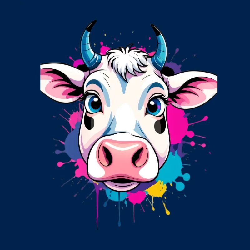 Bunte Kuh Kopf mit Farbspritzern
