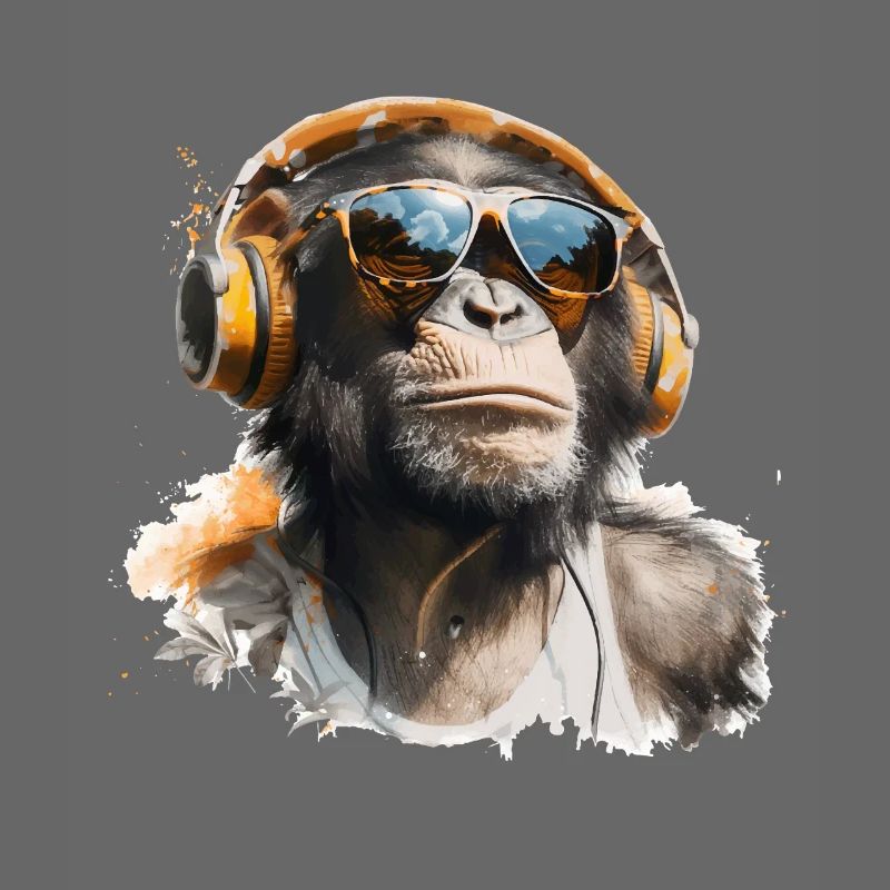 Affe mit Kopfhörern und Sonnenbrille