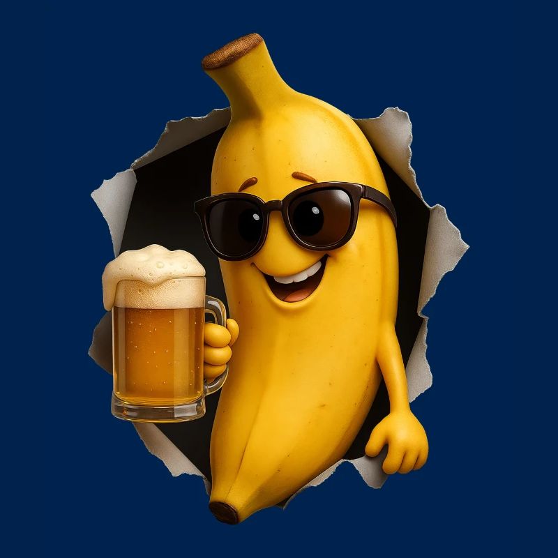 Bananenheld mit Bierglas