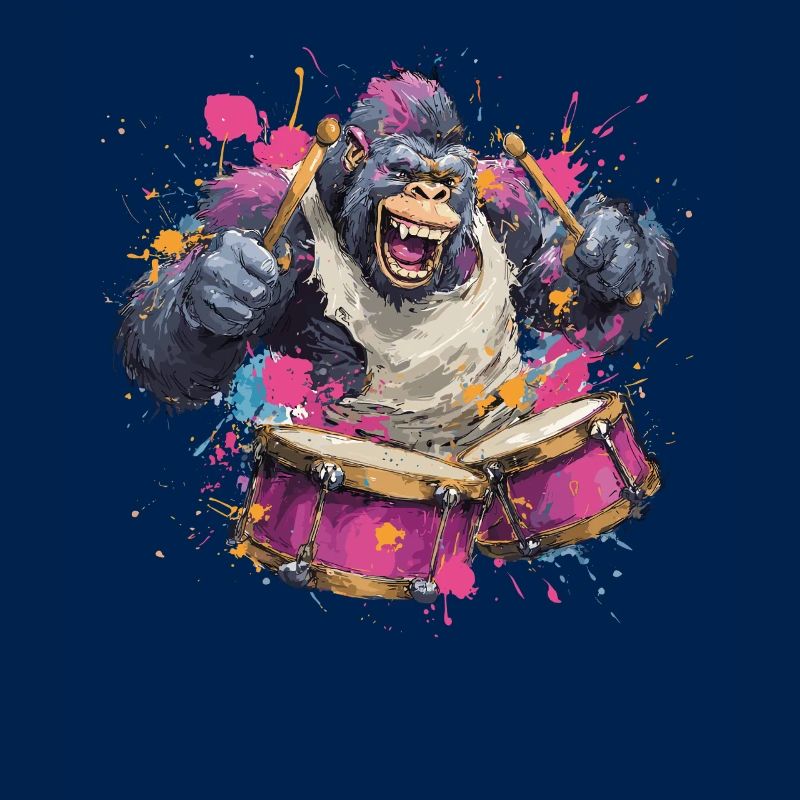 Colorful monkey on the drum set