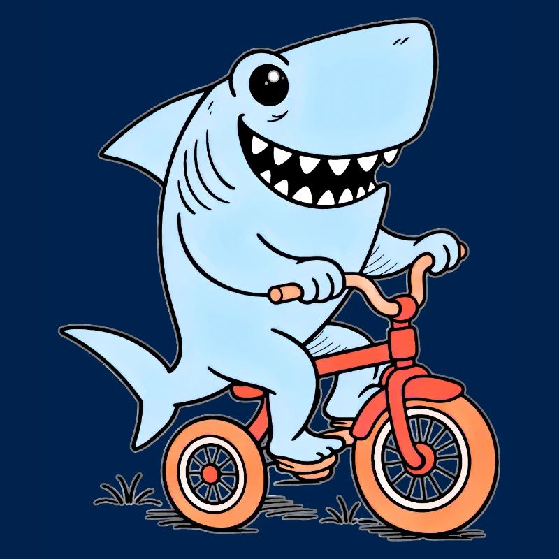 Blue shark on bicycle