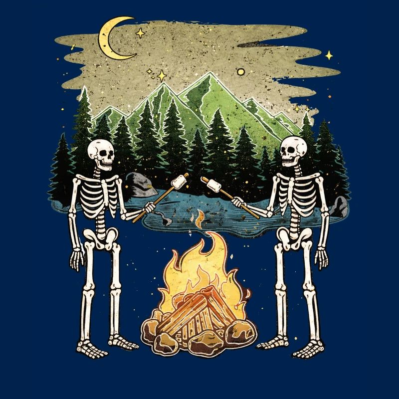 Camp de camping nocturne Marshmallow au feu de camp Skeleton