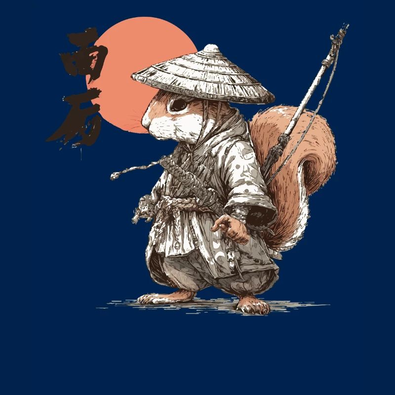 Samurai-Eichhörnchen unter roter Sonne